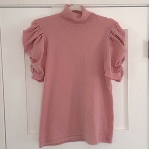BYdesign pink Short Puff Sleeve Turtle neck Stretch Sweater Top